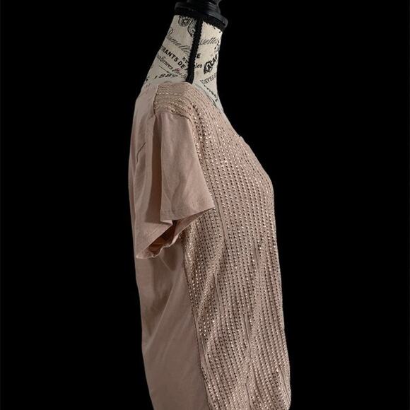 Ann Taylor Loft Beige Sequin Bling Embellished Top Shiny Glam Women's LP NEW - Picture 5 of 8